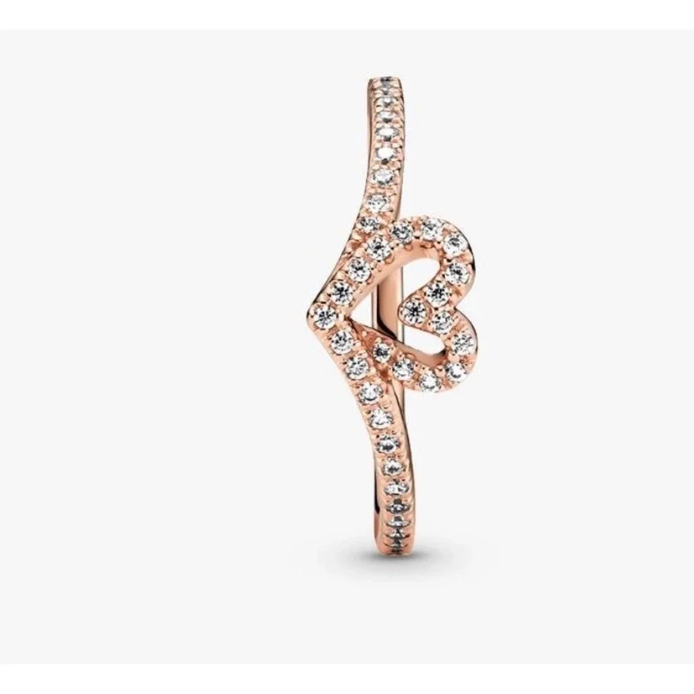 NEW Pandora Wishbone Sparkling Heart Ring Romantic Size 5